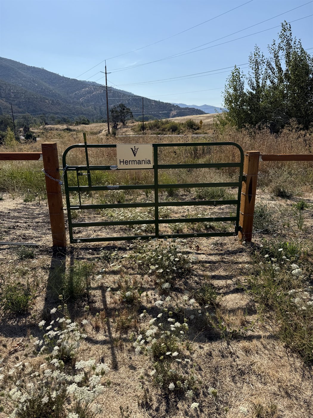 Donor gate sign reading Hermania on the new Back Country Large Animal Clinic property