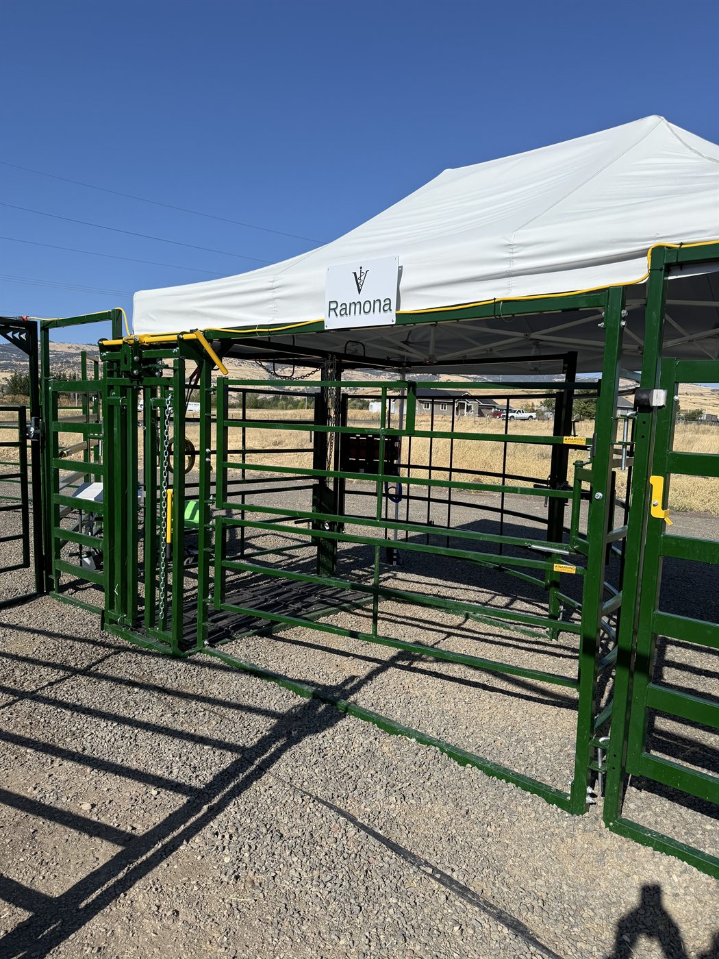 Donor sign reading Ramona on the covered cattle handling system